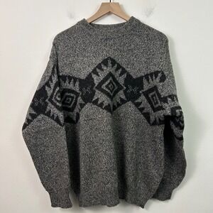 Vintage United Colors of Benetton Mens Pure Wool Sweater Gray Black Size Large